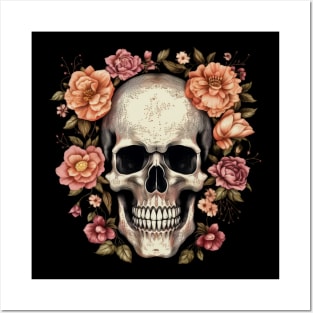 Skull with flowers Posters and Art